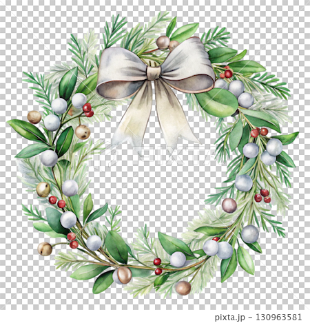 Christmas Wreath Minimal Watercolor 130963581