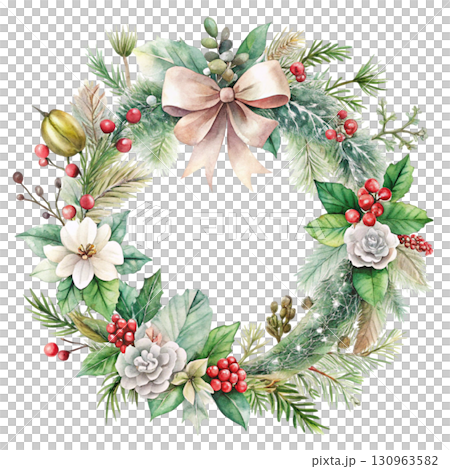 Christmas Wreath Minimal Watercolor 130963582