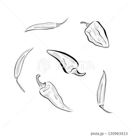Line drawing. Mexican food line art - peppers set. 130963813
