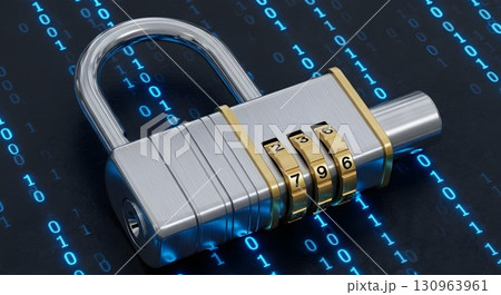 Combination lock on a background of binary code, symbolizing data security. Combination lock on a background of binary code, symbolizing data security. 130963961