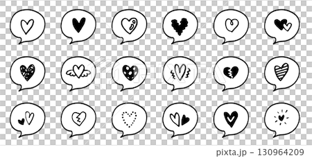吹き出しとハートの装飾セット。手描きのかわいいフレーム。バレンタインデー、愛の告白、恋愛感情。 吹き出しとハートの装飾セット。手描きのかわいいフレーム。バレンタインデー、愛の告白、恋愛感情。 130964209