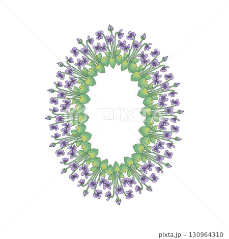 Hand drawn line art canary islands flowers wreath. Card template with cute floral frame 130964310