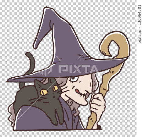 Halloween witch and black cat bust up 130964381