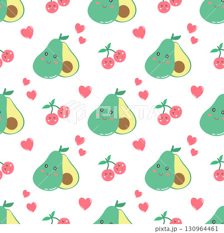 cute avocado and cherry seamless pattern 130964461
