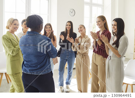 Women Business Team Celebrates Success In Office 130964491