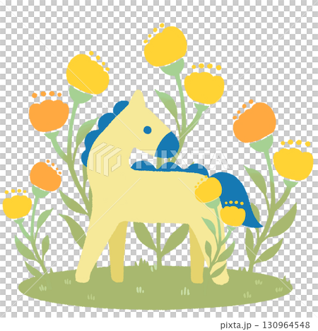 馬 (黄色・青) 馬 (黄色・青) 130964548