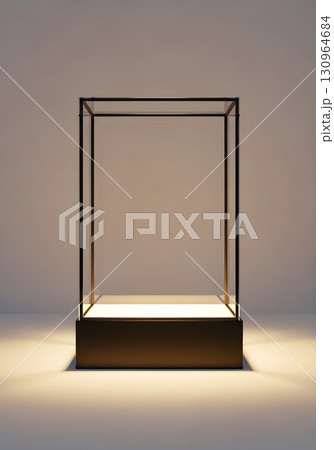 Elegant illuminated display case with minimalist design and modern aesthetic. 130964684
