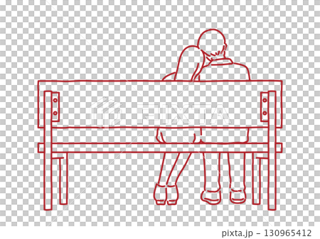 一對夫婦坐在長椅上——只有線條 130965412