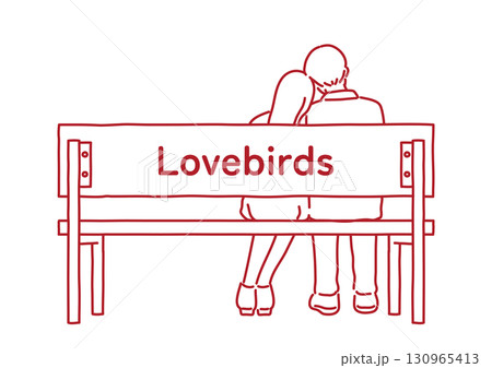 ベンチに座るカップル 線のみ文字あり ベンチに座るカップル 線のみ文字あり 130965413
