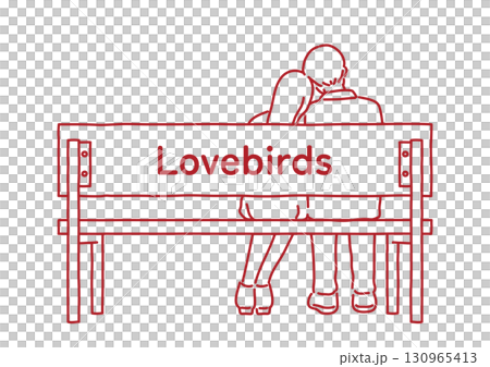 Couple sitting on a bench, lines only, text included Couple sitting on a bench, lines only, text included 130965413