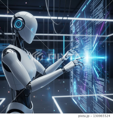 【AI生成】ロボットとデジタルサイネージ 【AI生成】ロボットとデジタルサイネージ 130965524