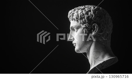 Artistic plaster bust of ancient statue with dramatic lighting 130965716