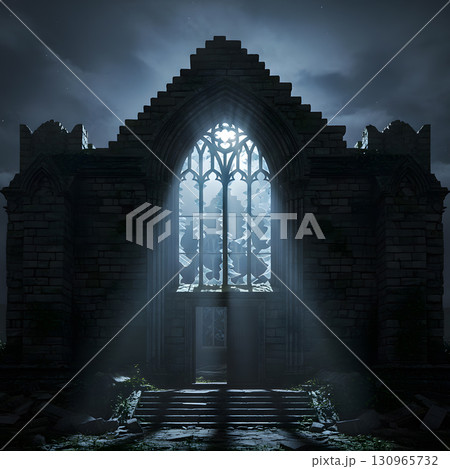 Old ruined Gothic chapel at night Old ruined Gothic chapel at night 130965732