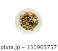 Homemade salted mushrooms with onions in a plate on a white background 130965757