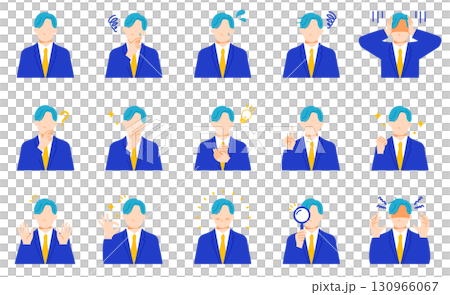 Set of facial expressions of businessmen in suits. Flat design Set of facial expressions of businessmen in suits. Flat design 130966067