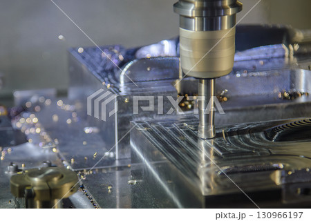 The CNC milling machine rough cutting the injection mold parts by indexable tools. The CNC milling machine rough cutting the injection mold parts by indexable tools. 130966197