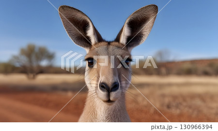 Watchful kangaroo in the Australian outback 130966394
