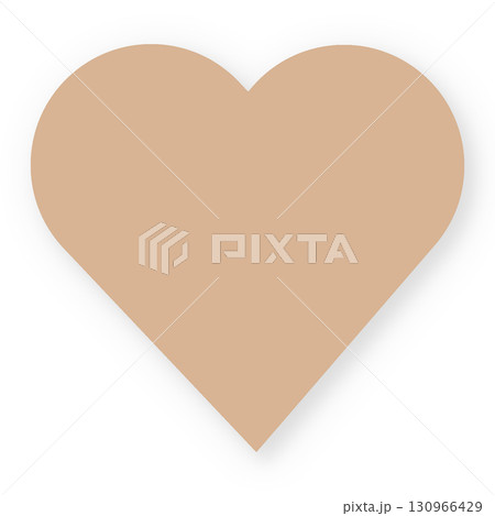 薄茶色ハートマークのペーパー紙風の影付きイラスト素材　シンプル　白背景　png透明 130966429