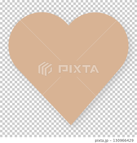 薄茶色ハートマークのペーパー紙風の影付きイラスト素材　シンプル　白背景　png透明 130966429