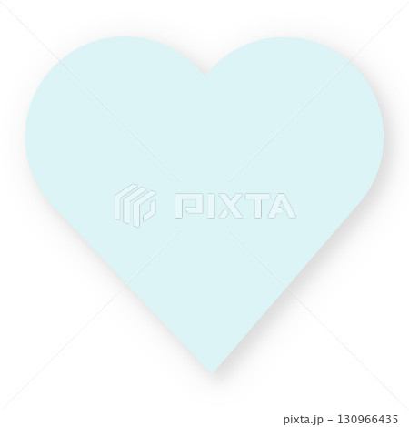 水色ブルーのハートマークのペーパー紙風の影付きイラスト素材　シンプル　白背景　png透明 130966435
