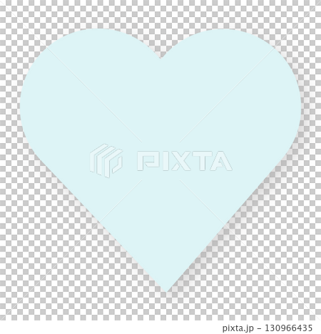 水色ブルーのハートマークのペーパー紙風の影付きイラスト素材　シンプル　白背景　png透明 130966435