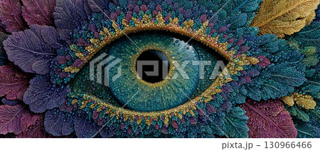 Colorful abstract eye with textured feather patterns 130966466