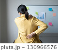 Woman having back and shoulder pain pain during work long time. stretching to relax and relax while working hard at the office 130966576
