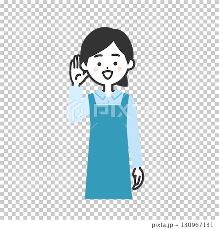 Illustration of a woman in an apron holding her ears Illustration of a woman in an apron holding her ears 130967131