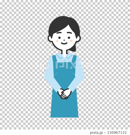 手を前で組むエプロン姿の女性イラスト 手を前で組むエプロン姿の女性イラスト 130967132