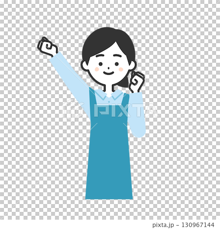 身穿圍裙的女子揮拳的插圖 130967144