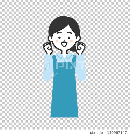 両手でガッツポーズをするエプロン姿の女性イラスト 130967147