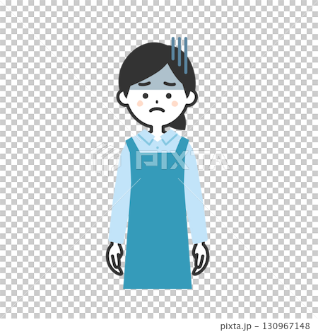 どんよりした表情のエプロン姿の女性イラスト 130967148