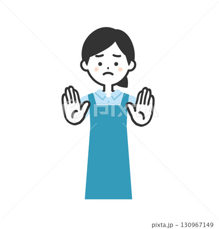 両手で制止するエプロン姿の女性イラスト 両手で制止するエプロン姿の女性イラスト 130967149
