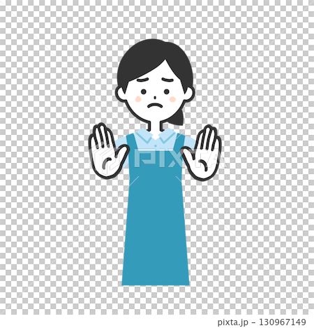 両手で制止するエプロン姿の女性イラスト 両手で制止するエプロン姿の女性イラスト 130967149