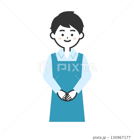 手を前で組むエプロン姿の男性イラスト 手を前で組むエプロン姿の男性イラスト 130967177
