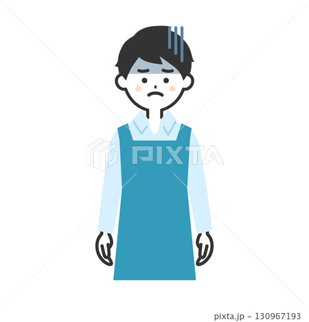 どんよりした表情のエプロン姿の男性イラスト 130967193