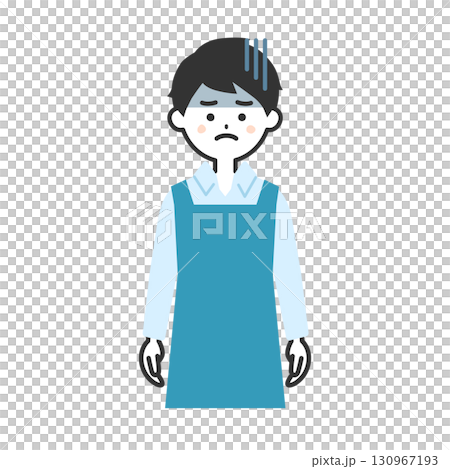 どんよりした表情のエプロン姿の男性イラスト 130967193