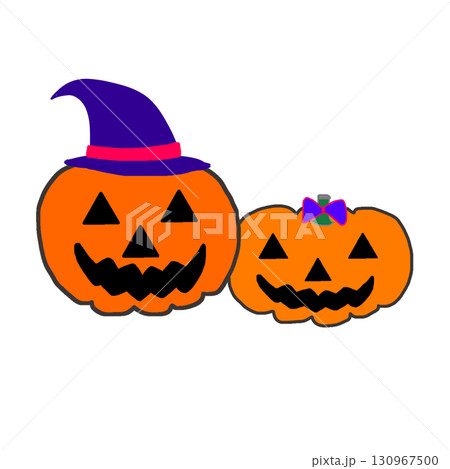 魔女帽子とかぼちゃランタンのかわいいハロウィンイラスト 130967500