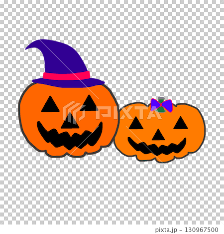 魔女帽子とかぼちゃランタンのかわいいハロウィンイラスト 130967500
