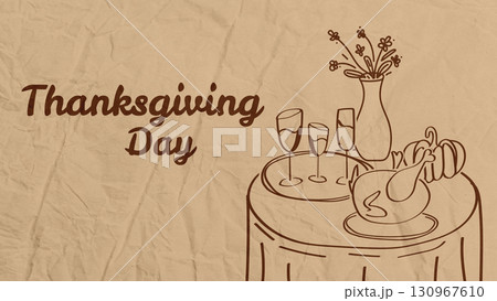 Celebration of Thanksgiving Day with festive table setup and decorations 130967610