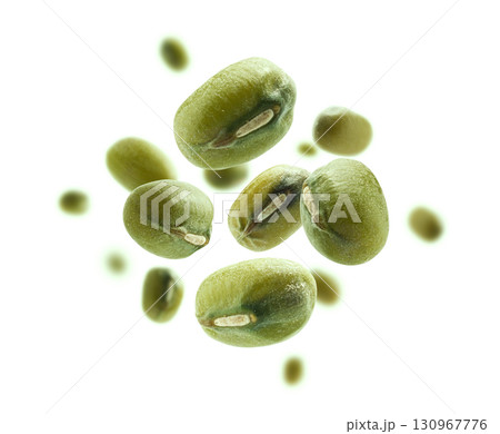 Green mash levitates on a white background 130967776