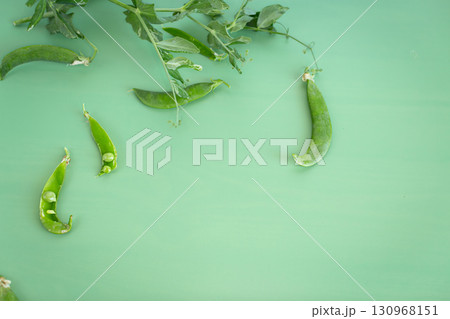Natural green peas and leaves in composition Natural green peas and leaves in composition 130968151
