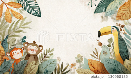 かわいい動物たちのイラスト背景・ジャングル風景 130968186