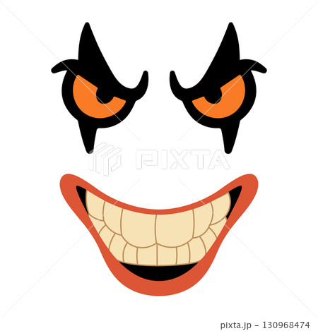 Evil Face Expression with Scary Eyes and Creepy Smile. Perfect for Halloween themes, horrors, posters or digital art projects where a spooky or villainous expression is needed. 130968474