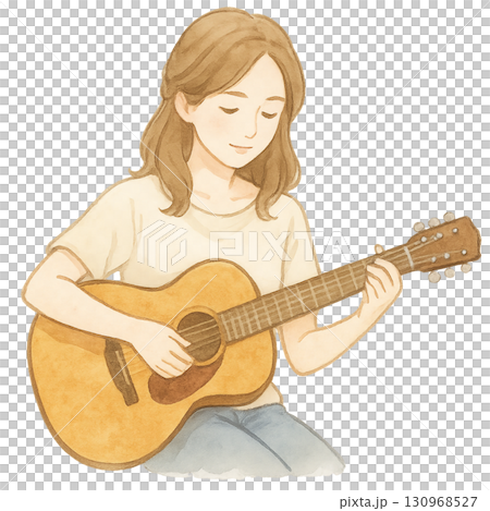 ギター　演奏　女性　水彩イラスト 130968527