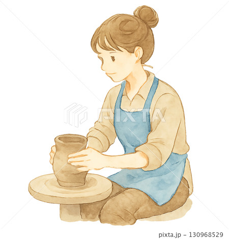 陶芸　女性　水彩イラスト 130968529