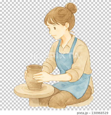 陶芸　女性　水彩イラスト 130968529