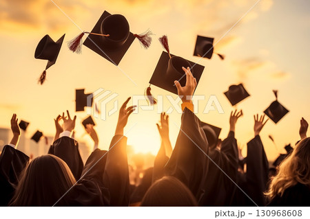 students celebrating their graduation . Generative AI 130968608