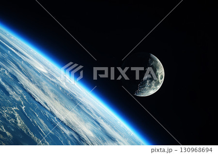 moon appears prominently against the dark backdrop of space. moon appears prominently against the dark backdrop of space. 130968694