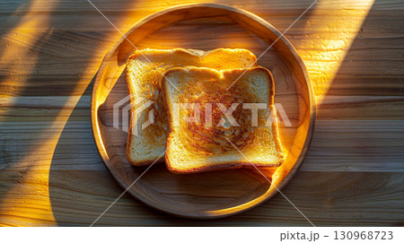 a toasted bread sitting on top of a wooden plate next to a white cloth and some candles. a toasted bread sitting on top of a wooden plate next to a white cloth and some candles. 130968723
